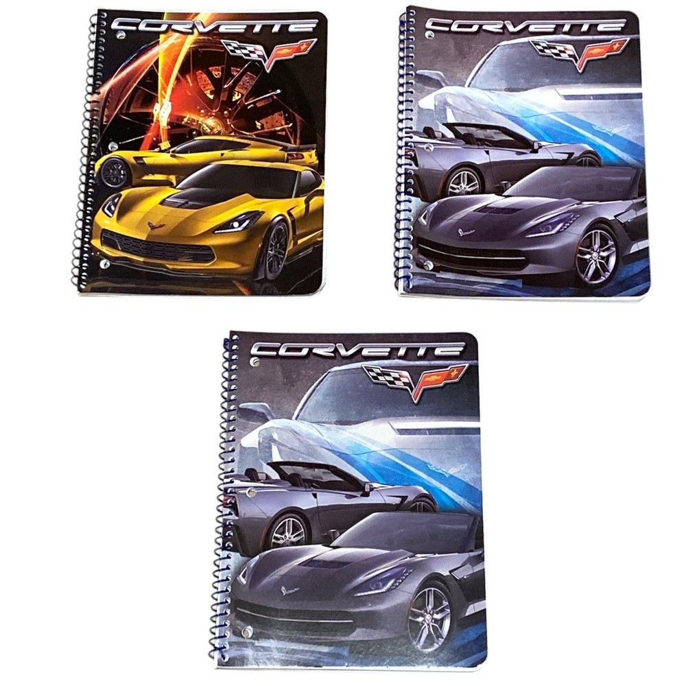 Corvette Notebook Bundle Of 3 Grey Yellow Spiral General Motors School Supplies